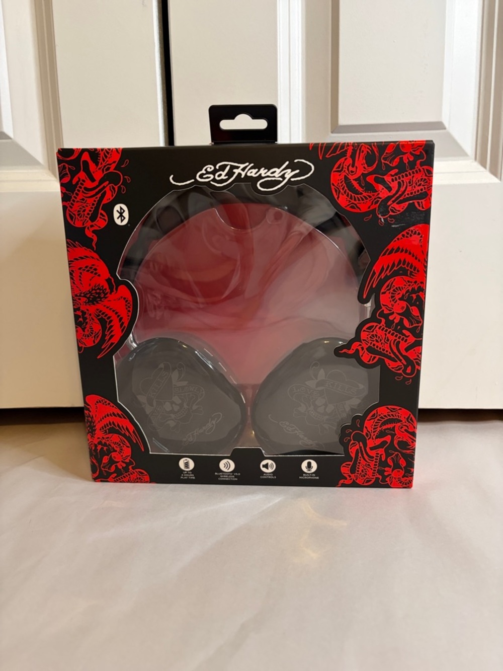 Ed Hardy Black and Red Tattoo-Inspired Bluetooth Headphones